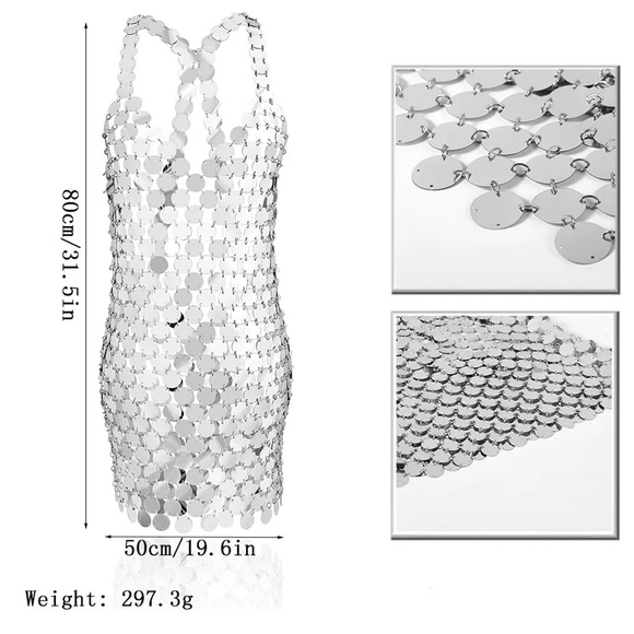 🪙 Sexy Backless Silver Disc Sequin Dress 🛸 - Picture 3 of 5